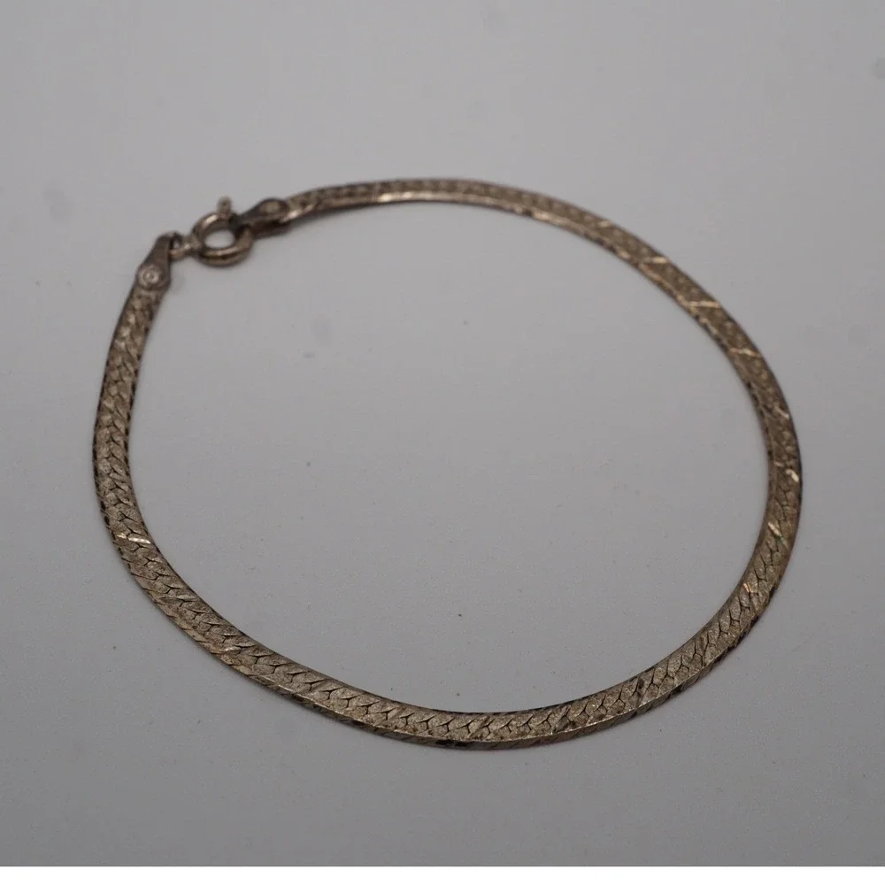 Vintage Italian Sterling Silver Herringbone Chain Bracelet 925 Italy 7 Inch 3g